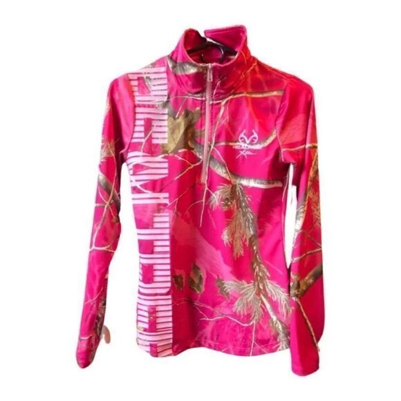 RealTree Pink Hunting Camo 1/2 Zip Long Sleeve Thumb Holes Pullover Size Small - Picture 1 of 12